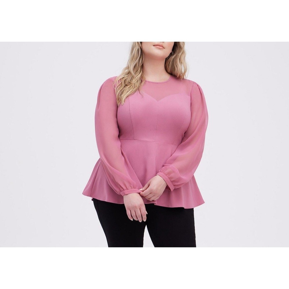 NEW $49 Torrid 0 Womens 12 Mesa Rosa Pink Peplum Crepe Mesh Inset Top Blouse